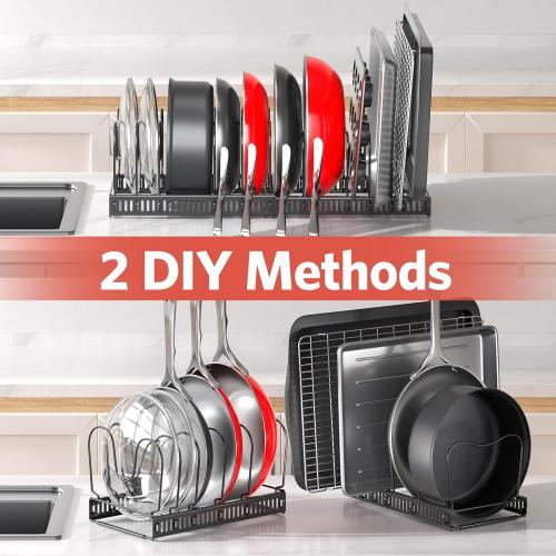 ORDORA Pots and Pans Organizer under Cabinet with Pan Holder: Expandable 11.8-22.8 Kitchen Cabinet Organizer Rack, 12 Adjustable Dividers Storage for Cookie Sheets, Cutting Boards & Lid Cookware