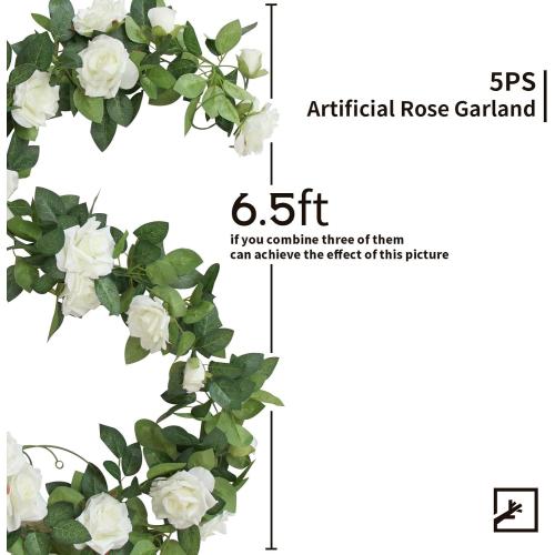 ZIFTY 5Pcs 34FT Flower Garland White Artificial Rose Vine Wedding Decor | White Fake Silk Floral Garland for Wedding Arch, Garden Tea Party Backdrop Home Room Decor Outdoor Bridal Shower Decoration