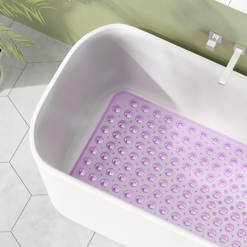 Purple AmazerBath Shower Mat Non Slip 40 x 16 Inches, Shower Stall Mats with Suction Cups and Drain Holes, Non Slip Bath Mat for Tub for Elderly & Kids, Clear Purple