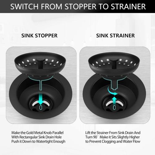 Black Sink Drain 3-1/2 Inch Matte Black Kitchen Sink Drain Strainer Assembly Kit with Strainer Basket and Drain Stopper for Standard Kitchen Sink Stainless Steel