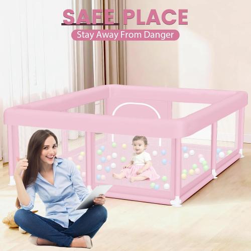 Hiaksedt Large Baby Playpen 50x50 Baby Girl Play Pen for Babies and Toddlers, Safe Structure and Soft, Skin-Friendly Fabric with Zipper Gates Pink