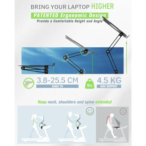 INMAKER Treadmill Desk Attachment, Universal Treadmill Laptop Holder Adjustble Height Width, Aluminum Laptop Stand for Treadmill with Tray Black
