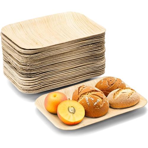 35 Pack Palm Leaf Plates Disposable, 6x9 Inch Bamboo Like Plate Rectangle Trays, Mini Charcuterie Board Appetizer Serving Plates for Cheese Dessert Party Wedding BBQ Picnic, Microwave Safe