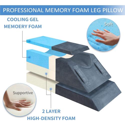 KingPavonini 4-Height Adjustable Leg Elevation Pillows for After Surgery, Injuries, or Rest, Memory Foam Leg Pillows for Sleeping with 3 Handles and Insert Pad, Washable Velvet Cover