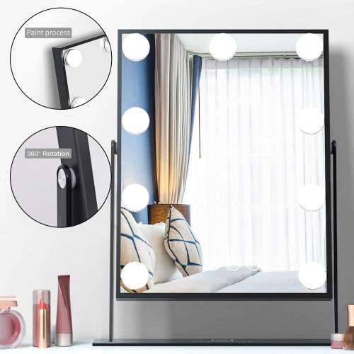 FENCHILIN Hollywood Mirror with Light 12.0W'' * 14.5L'' Lighted Makeup Mirror Vanity Makeup Mirror Smart Touch Control 3 Colors Dimable Light Detachable 10X Magnification 360°Rotation(Black)