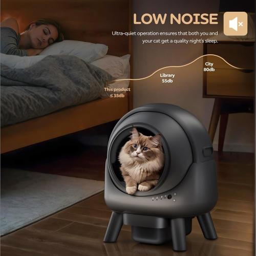 Automatic Litter Box, Self Cleaning Litter Box for Multiple Cats, Smart APP Control & Dual Safety Sensors, 15-Day Large Capacity Waste Bin, Odor Control, Includes Trash Bags,Gray