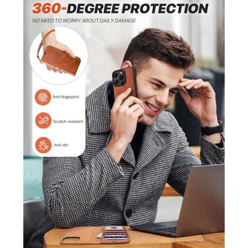 OCASE for iPhone 16 Pro Max Case Detachable Wallet Case with Card Holder, 2 in 1 Pu Leather Flip Folio with RFID Blocking Stand Wrist Strap Shockproof Phone Cover 6.9 Inch 2024, Brown