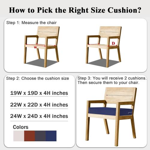 Outdoor Chair Cushions Set of 2 for Patio Furniture 22x22x4 Inch Waterproof Patio Chair Cushion 3 Year Color Fastness Square Elastic Foam Garden Sofa Couch Pads with Ties and Handle,Blue