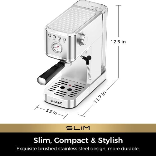 CHULUX Slim Espresso Machine with Milk Frother, 20 Bar Professional Italian Pump Espresso Coffee Machine for Home Cappuccino & Latte Maker, Stainless Steel, Silver