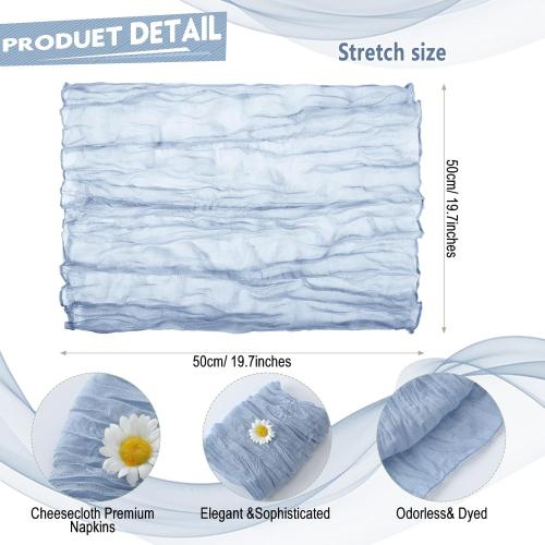 Mixweer 100 Pieces Gauze Cheesecloth Napkins 19.7 x 19.7 Inch with Wrinkled Decorative for Home Wedding Baby Shower Rustic Table Decoration(Dusty Blue)