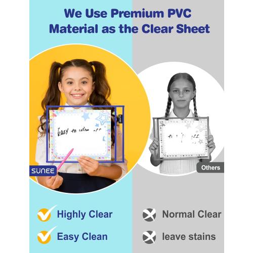 SUNEE 50 Packs Oversized Reusable Dry Erase Pocket Sleeves with 3 Rings, 10 Assorted Colors 10x14 Ticket Holders, Clear Plastic Sheet Protectors, Teacher School Classroom Supplies