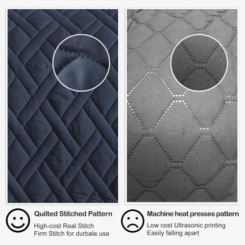 Set Queen Size Navy Blue, Classic Geometric Diamond Stitched Pattern, Ultra Soft  2 Pillow Shams