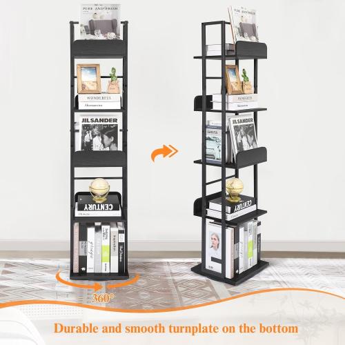 Bikoney Rotating Bookshelf, 360 Display Spinning Bookshelf Tower, 5-Tier Narrow Bookcase, Tall Industrial Book Shelf Organizer, Small Corner Book Shelves for Living Room, Black