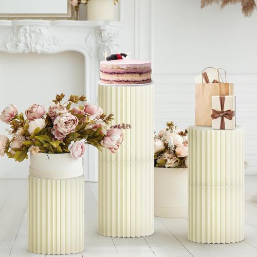 Cecnamt Cylinder Stands for Party,5 Pcs Paper Cylinder Pedestal Stand with Acrylic Disc Foldable Round Pillars Pedestal Cake Stands for Wedding Party Decor