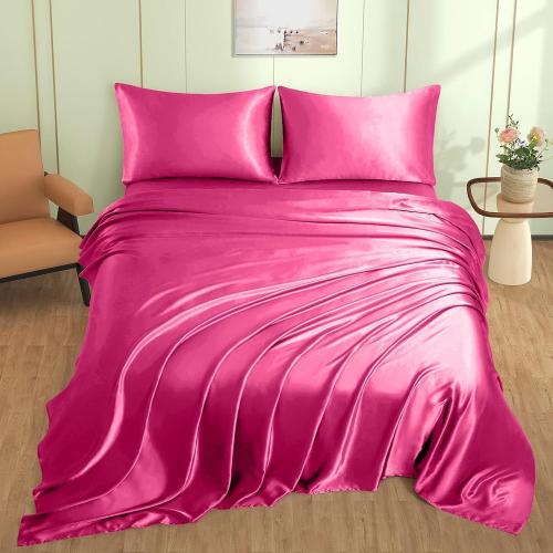 Size twin VACVELT 3pcs Hot Pink Satin Sheets Twin XL Size Bed Set, 15 Inch Deep Pocket Silky Satin Sheet Set, Soft Satin Bedding Set Cooling & Luxury Bed Sheets, 1 Fitted Sheet   1 Flat Sheet   2 Pillowcases......