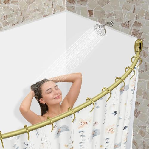 Adjustable Curved Shower Rod, 42-72 inches Extra Wide Shower Curtain Rod, Rust proof, Premium Stainless Steel, Curved Shower Rod for Bathroom, Gold