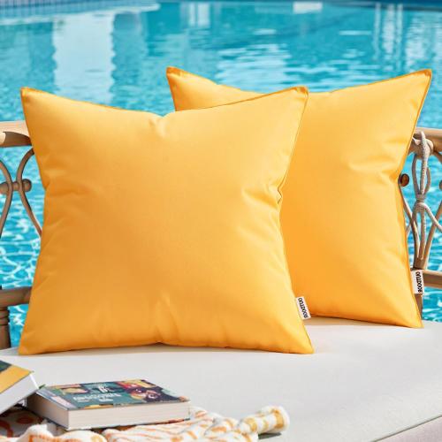 MIULEE Outdoor Pillow Covers Yellow Waterproof Decorative Patio Throw Pillow Covers Fade Resistant for Furniture Tent Couch Sofa Living Room Pack of 2 Spring Summer Pillowcases 18x18 Inch