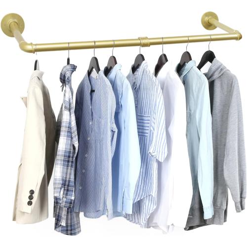 Oroonoko 36 inch Gold Industrial Pipe Clothes Rack,Pipe Garment Rack Hanging Rod Bar for Closet Storage,Laundry Room Up to Max Load 135lbs