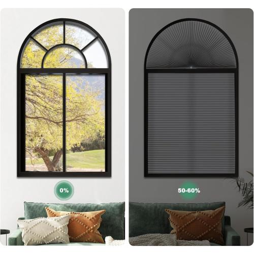 Arch Window Shades Half Circle Light Filtering Cellular Shades Cordless No Drill for Windows Half Moon Honeycomb Fabric No Tools Honeycomb Shades Easy Install (Grey-Light Filtering 36 X 72)