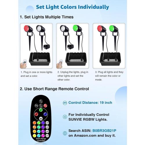 SUNVIE RGBW Outdoor Spotlight 12W LED Landscape Spotlights 120V Color Changing Spotlight Outdoor with Remote Control Waterproof LED Spot Lights Landscape Lights for Yard Patio Garden Lawn, 1 Pack