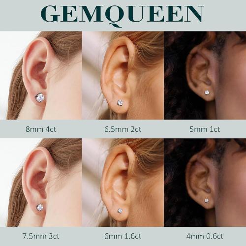 Moissanite Stud Earrings : 18K White Gold Plated Solid 925 Sterling Silver Earring Hypoallergenic Dainty Flat Back Stud Earrings Jewelry for Women Men D Color VVS1 Clarity