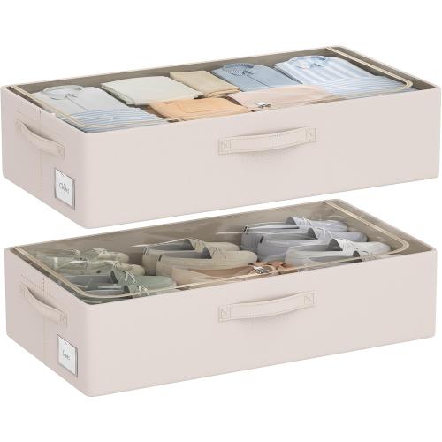 Under Bed Storage Bins Frame Storage Box Oxford Fabric Sturdy Underbed Container Foldable Stackable Large Capacity Clothes Organizer