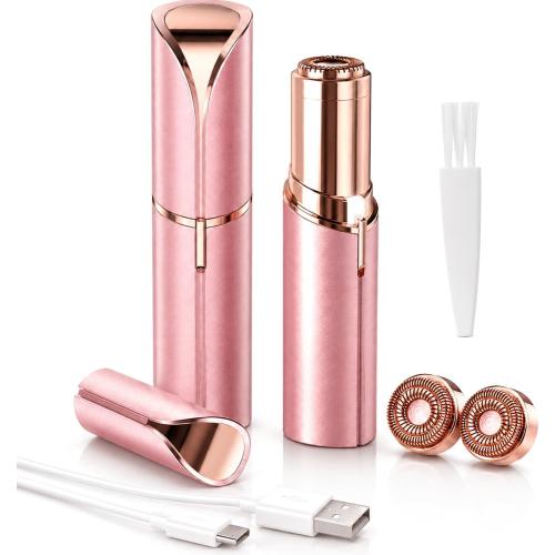 Flawless Facial Hair Removal for Women Men，Electric Painless Hair Removal Device Included 2 x Replacement Heads，USB Rechargeable Lady Womens Face Shaver with LED Light for Lip,Chin,Arms