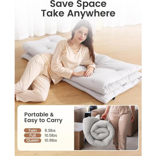 Syrinx Japanese Floor Futon Mattress, Foldable Tatami Sleeping Pad for Adults & Kids, Roll-Up Floor Bed or Bench Cushion