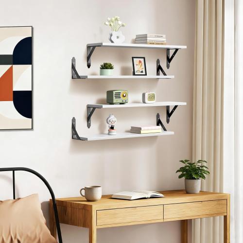 ROMGUAR CRAFT Wood Floating Shelves Set of 4, Rustic Storage Decor Wall Shelves, Wall Mounted Shelf for Living Room, Bedroom 23.6 x 6, White