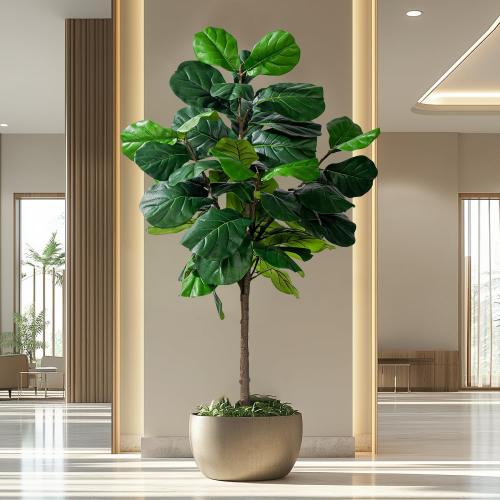 Artificial Fiddle Leaf Tree-6ft Faux Plant Fake Ficus Lyrata Tree Artificial Fig Silk Trees with Pot Floor Plants for Home Living Room Decor Indoor（No Planter