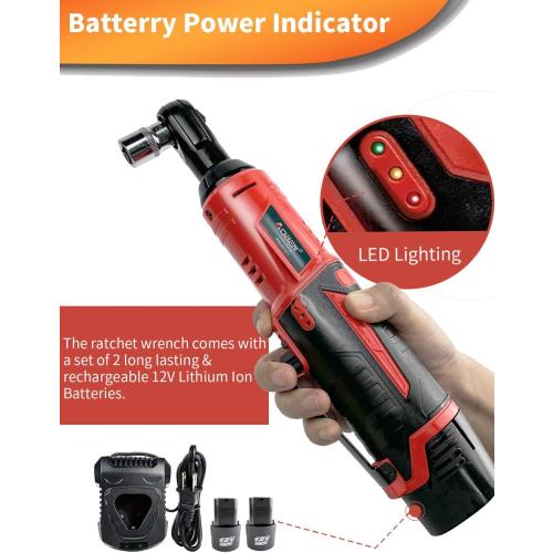AOBEN Cordless Electric Ratchet Wrench Set, 3/8 12V Power Ratchet Tool Kit With 2 Packs 2000mAh Lithium-Ion Battery And Charger