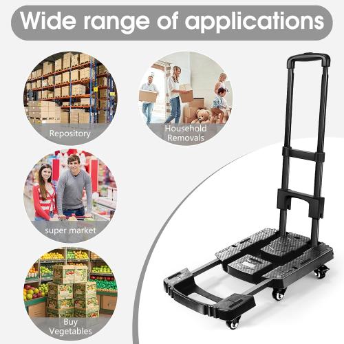 Folding Hand Truck 500lbs, Portable Heavy Duty Dolly Cart, 6 Wheels Collapsible Luggage Cart with 2 Elastic Ropes - Compact Trolley Cart for Easy Moving - Ideal Hand Cart for Travel and More