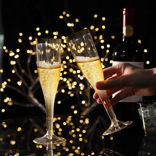 6.5 Oz Plastic Champagne Flutes Disposable 36 Pack Plastic Champagne Glasses with Gold Rim & Glitter Gold for Wedding Cocktail Elegant and Durable Stemware for Birthday Party Supplies
