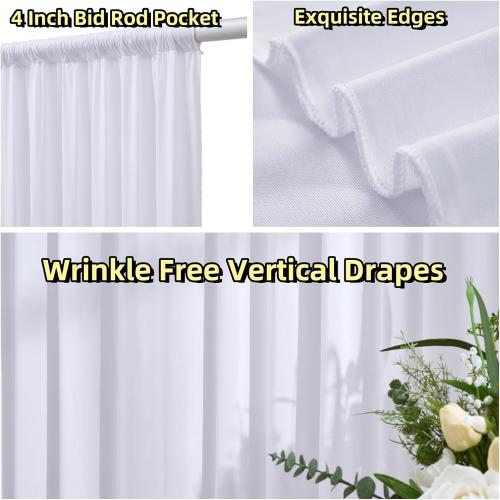 40 ft x 10 ft Wrinkle Free White Backdrop Curtain for Wedding Parties, Polyester Photo Backdrop Drapes for Baby Shower Birthday Party Backdrop Stand, Bulk Thick Background Curtains, 5x10FT 8 Panels