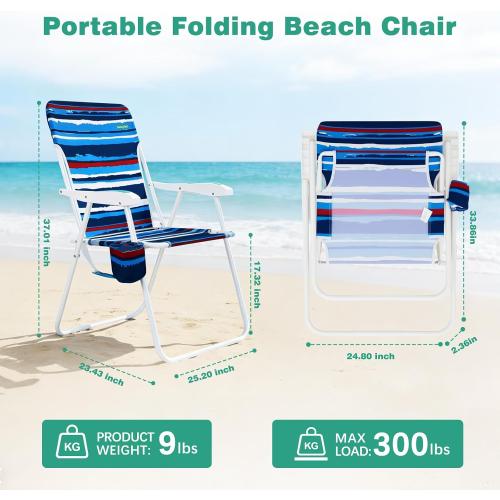 SunnyFeel 15 Tall Folding Beach Chair for Adults 2 Pack, Oversized Portable High Seat Sand Chair Heavy Duty 300 LBS, Foldable Camping Lawn Chairs for Camp/Outdoor/Travel/Picnic/Concert/Sports