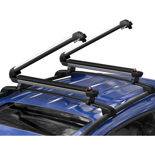 BougeRV Lockable Ski & Snowboard Racks, Extension with Sliding Feature, 28'' Fits 6 Pairs Skis or 4 Snowboards, Crab Mounting System Fits for Square/Round/Aero/Oval Cross Bars