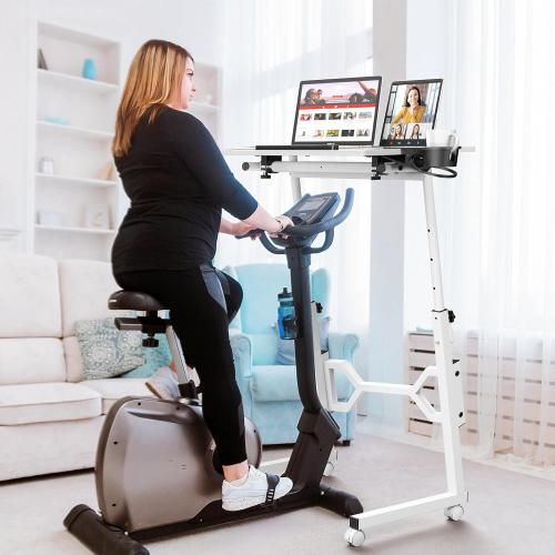 Color White Small Standing Desk with Wheels, Portable Treadmill Desk, Rolling Desk Adjustable Height for Laptop, Mobile Standing Table for Walking Pad, Bedside Table