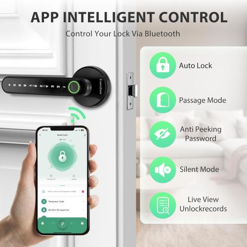 Smart Door Lock with Knob, Keyless Entry Door Locks with Handle, Fingerprint Door Knob for Bedroom/Front Door/Apartment,Generate Passcode Remotely