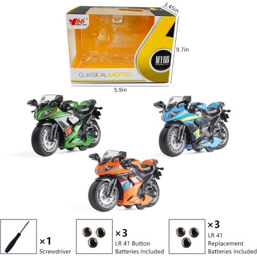 Toy Motorcycle - Pull Back Toy Car with Sound and Light Toy,Toy Motorcycles for Boys,Toys for 3-9 Year Old Boys (Blue)