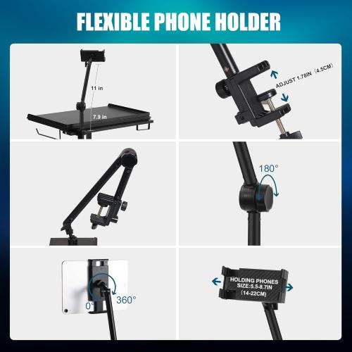 POARMEEY Premium Tattoo Salon Tray Adjustable Double Tier Tattoo Workstation with Wheels for Studio