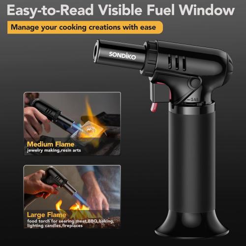 Sondiko Butane Torch, Refillable Soldering Torch with Visible Fuel Window