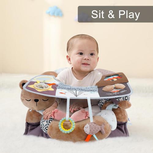 Lovvie & Joy 2-in-1 Tummy Time Mat & Seated Support Pillow,Baby Tummy Time Pillow Support for Newborns and Older Babies,with Detachable Support Pillow and Toys Bear