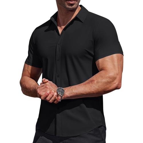 COOFANDY Mens Muscle Fit Dress Shirts Stretch Wrinkle Free Short Sleeve Button Down Shirt Casual Solid Untucked Shirt (XL)
