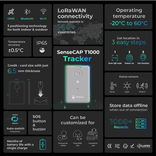 Beige seeed studio T1000-A GPS Tracker with Temp, Light, Motion Sensor, LoRaWAN, Bluetooth and Wi-fi Transmission, Bluetooth, Wi-fi, Panic Button and Buzzer, GNSS, 6.5mm Card Size, IP65 Waterproofing