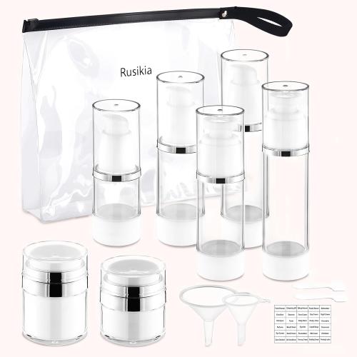 13 Pack Travel Size Containers, 1.7/1/0.5oz Clear Airless Pump Bottles, Makeup Containers, TSA Approved Skincare Empty Travel Bottles Leak Proof Refillable Jars for Toiletries, Lotion, Liquid, Cream
