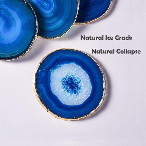 Set of 4 Color Blue Blue Agate Coasters Set of 4,Brazilian Geode Coasters for Drinks with Gold Rim(4-3.5),Natural Gem Stone Coasters Blue,Gemstone Cup Mat for Home Decor by Yougoals(4)