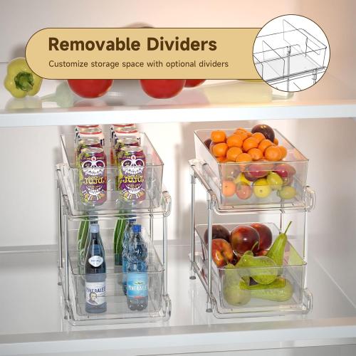 HIHEGD 2 Tier Bathroom Storage With Dividers, Clear Under Sink Pull Out Organizer for Kitchen Pantry, Medicine Cabinet