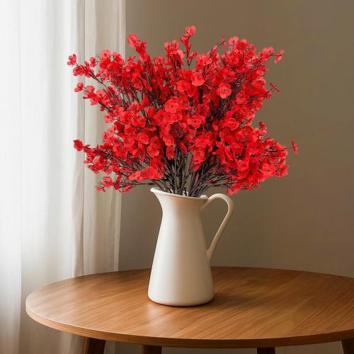 Red Artificial Flowers Plants for Christmas Home Decor Indoor 10 PCS, Fake Silk Babys Breath Realistic Bouquet, Faux Fall Stems Picks for Vases, Floral Arrangement Decorations for Tables Centerpieces