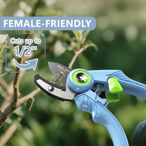 Small Garden Scissors for Gardening, Lightweight Hand Pruning Shears for Women, Sharp Stainless Steel Blade Mini Garden Clippers for Plants, Flowers [Ergonomic Soft Grip][Safety Lock]