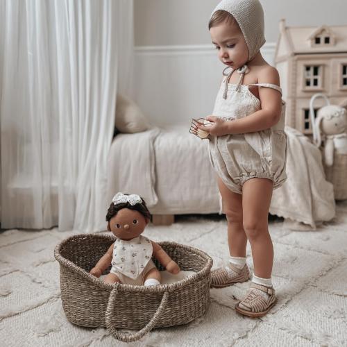 BEBE BASK Premium Baby Doll Bassinet - Handcrafted & Award-Winning Seagrass Moses Basket - Doll Carrier with Luxe Mattress